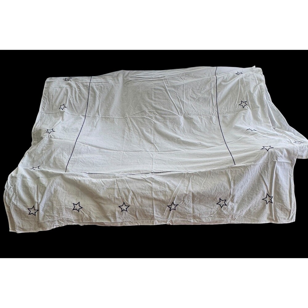 Morgan & Finch Cloth Tablecloth W/8 Napkins 100% Cotton White With Blue Stars